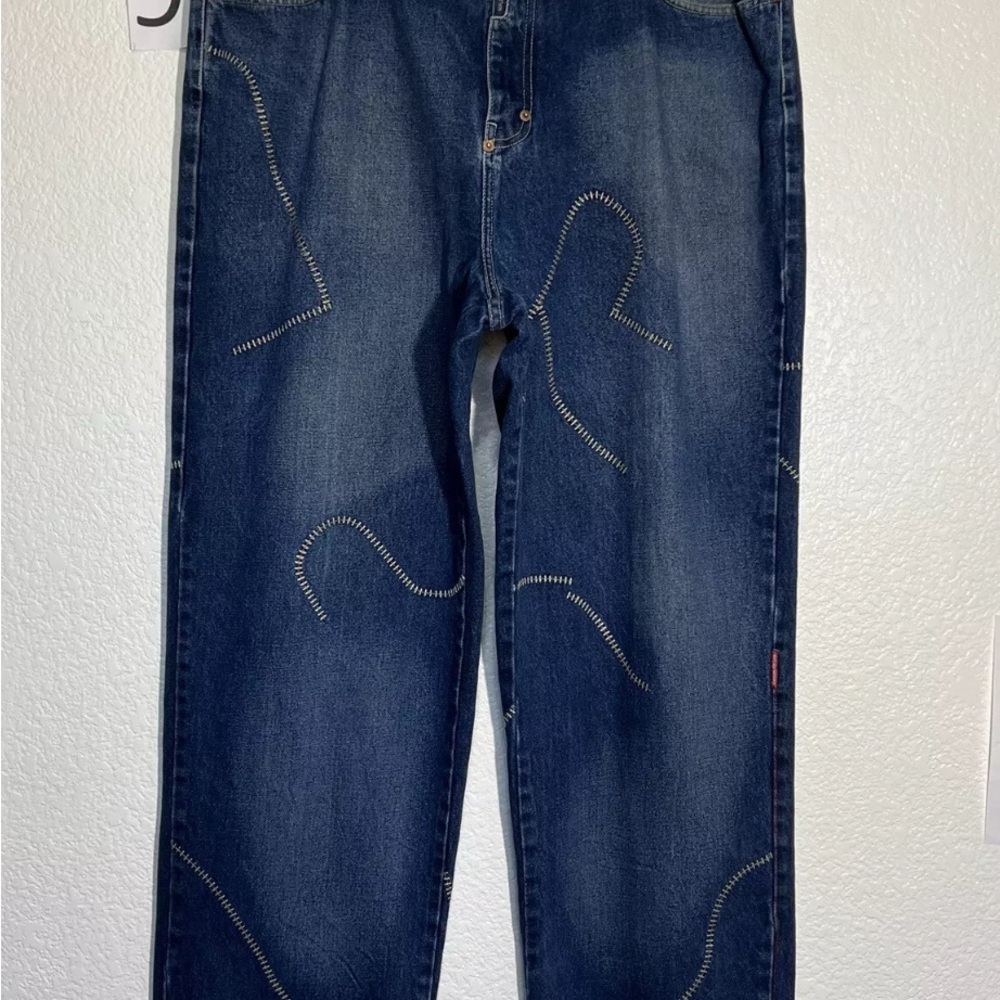 Mojeans Maurice Malone men jeans 40x34 Baggy Y2K Wave swirl embroidery